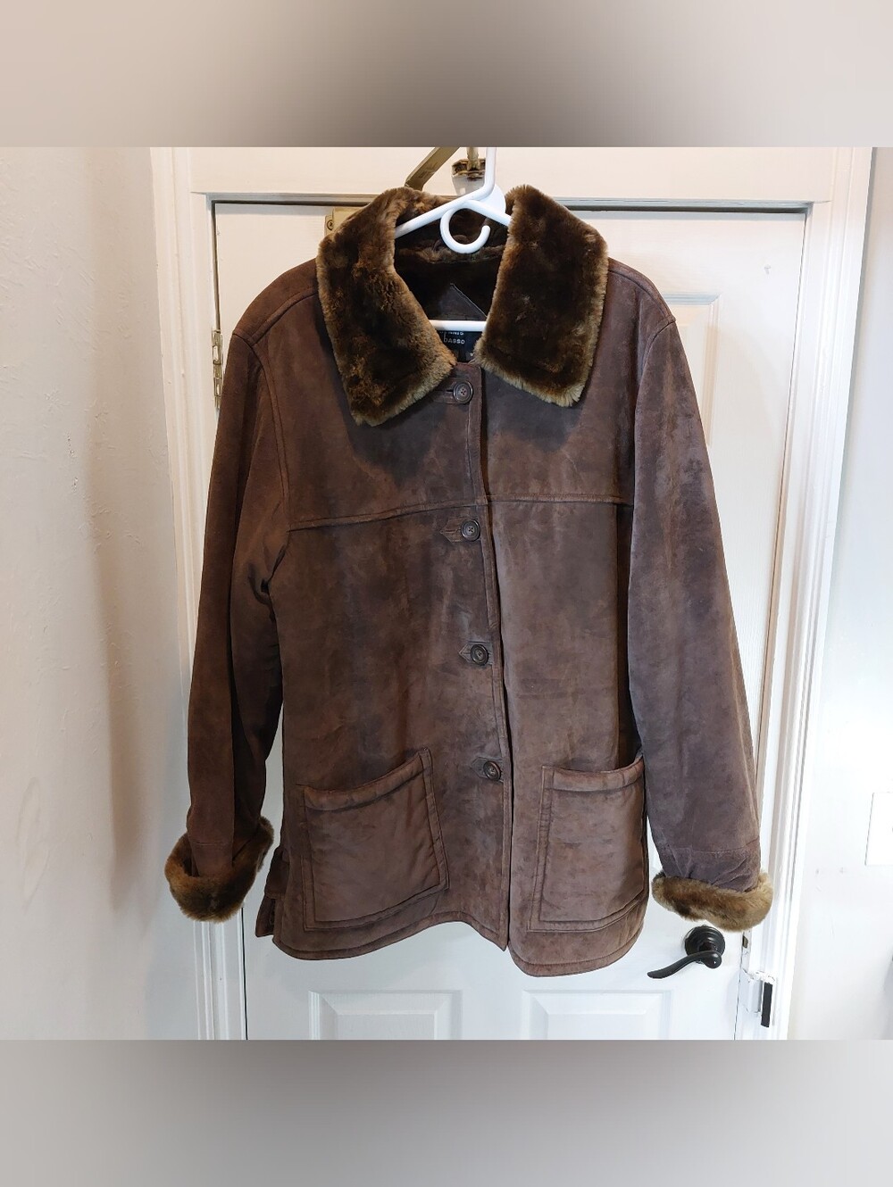 Dennis Basso Brown Suede/100% Leathet Jacket with Faux-Shearling Trim